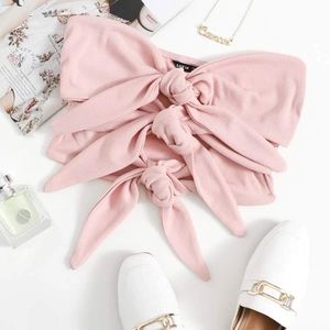 Pink tie front tube top